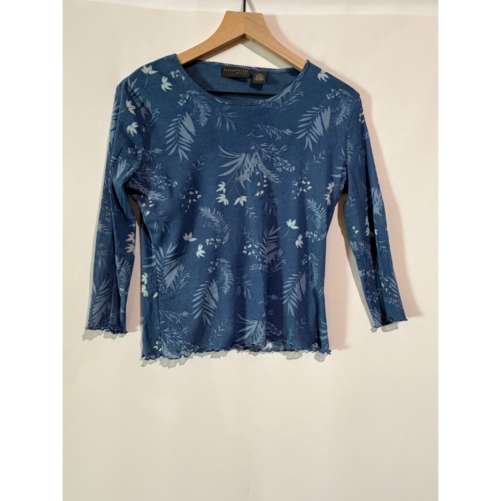 Vintage Relativity Top 3/4 Sleeve Sheer Floral Petite Medium Romantic Bohemian